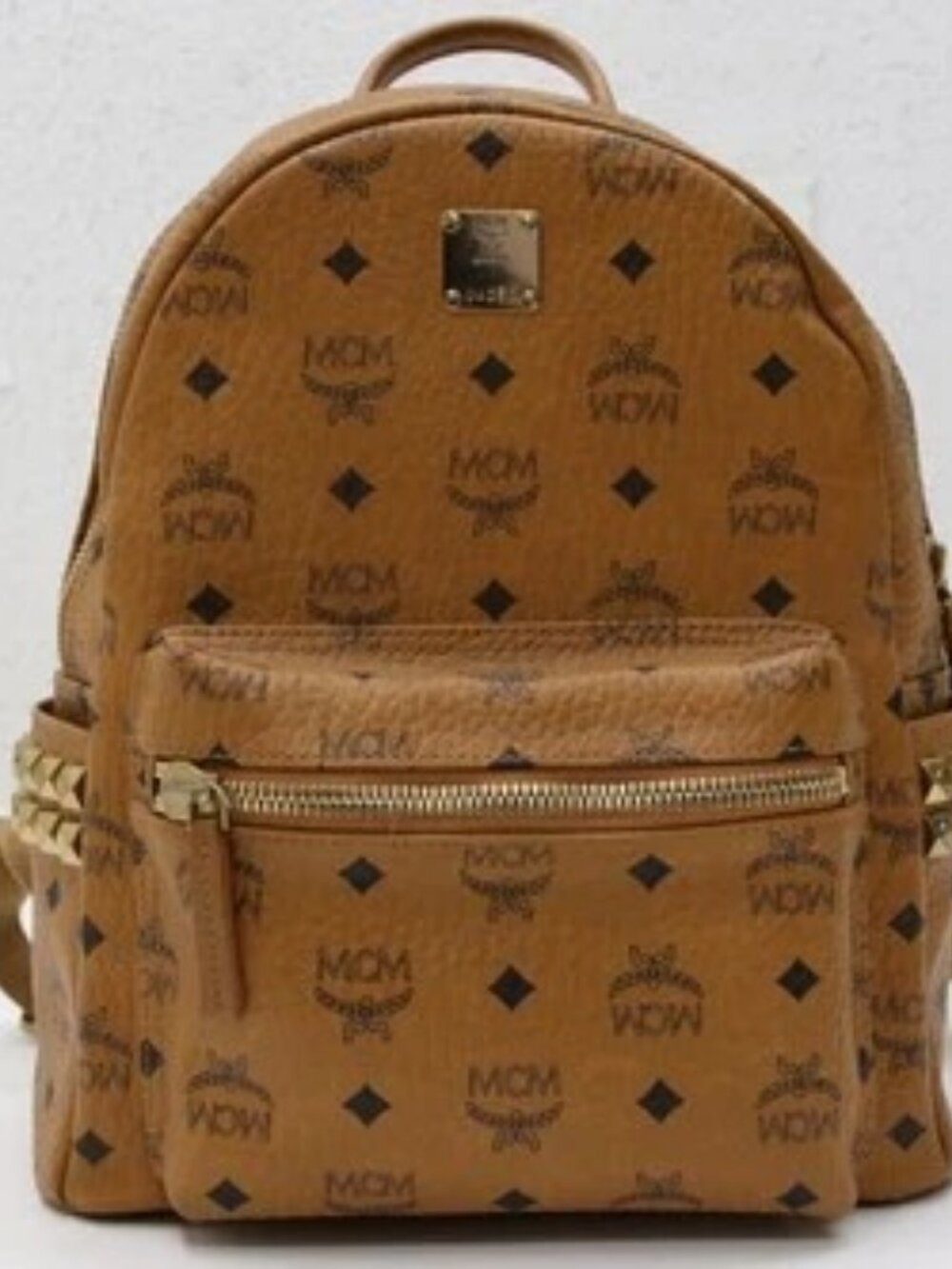 MCM Stark Backpack Small Visetos Cognac Brown Leather Studs